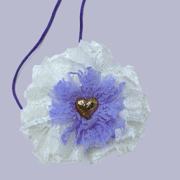 Cream Vintage Lace Choker Artisan Necklace Romantic Purple Gold Heart Adjustable - Picture 4 of 10